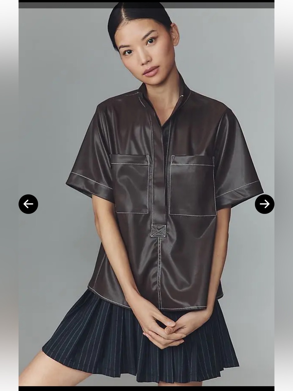 NWT Anthropologie Maeve The Jeannie Short-Sleeve Henley Blouse Faux Leather XXS